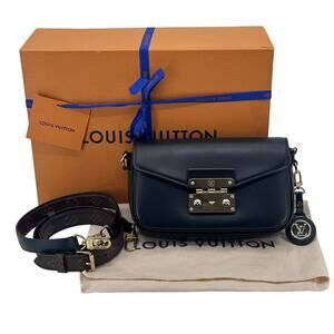 Louis Vuitton LV Black Calfskin Monogram Swing Shoulder Bag Crossbody Rare